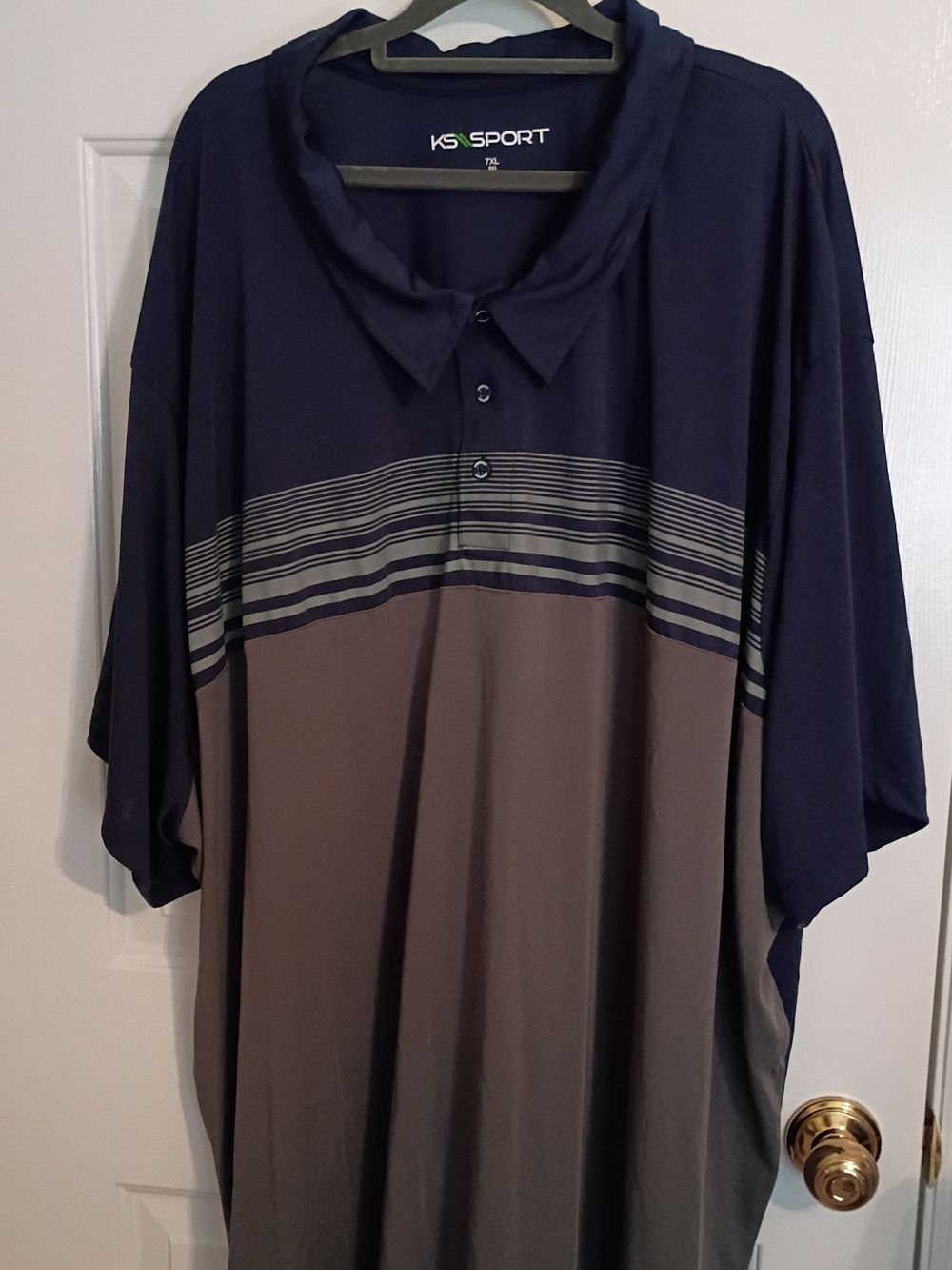 Men's KS Sport Navy Blue and Taupe Polo Shirt Size 7 XL BIG